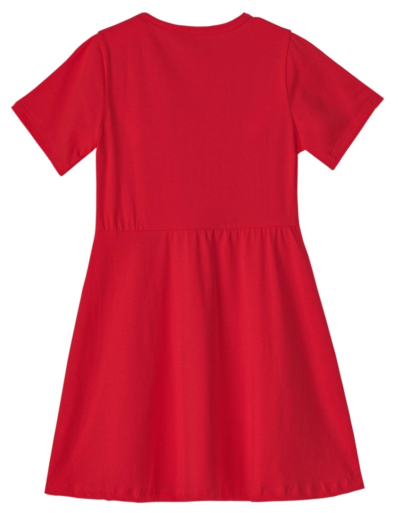 Niyage Toddler Girls Cotton Short Sleeve Dress Loose Casual A-Line Skater Dresses Red 110 - Image 2